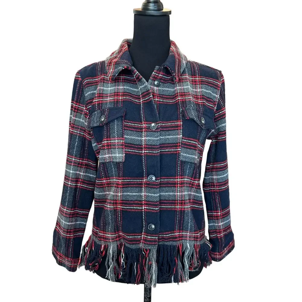 New ~ FRESHMAN NORDSTROM ~ Kids' Plaid Fringe Hem Shacket Size XL 16