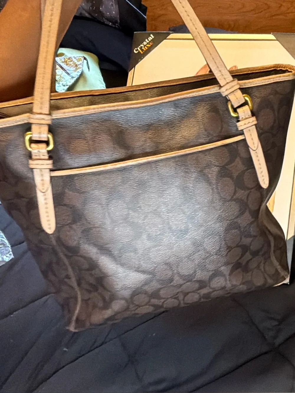 Coach Brown Signature Canvas Tote with Tan Leather Straps
