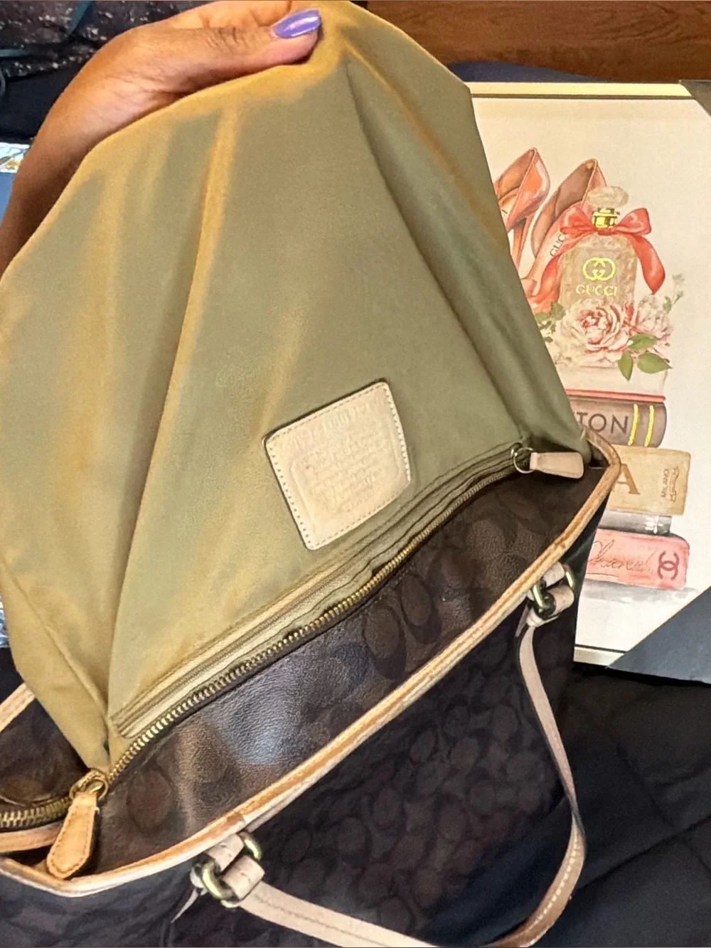 Coach Brown Signature Canvas Tote with Tan Leather Straps