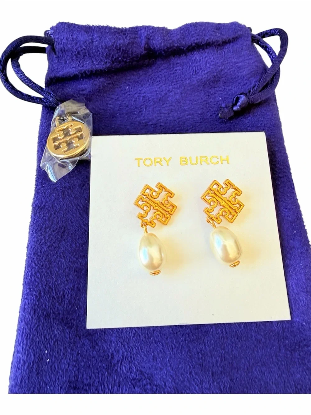Tory Burch Britten Pearl Drop Pierced Earrings NWT