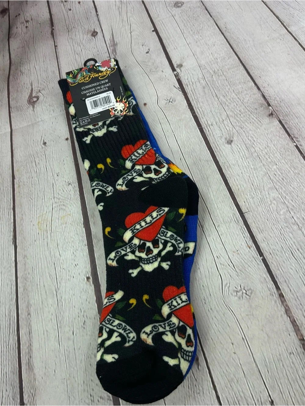 Ed Hardy Blue Black Skull & Flame Crew Socks