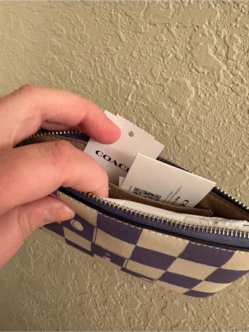 Coach Corner Zip Checkerboard Wristlet Light Violet BRAND NEW! With tags!
