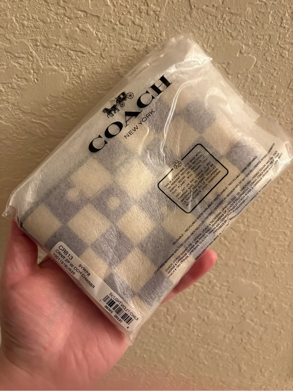 Coach Corner Zip Checkerboard Wristlet Light Violet BRAND NEW! With tags!