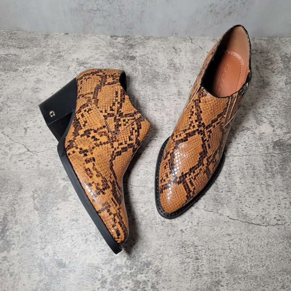 COACH Perri Ankle Booties Short Western Fashion Boots Caramel Snake Print 7 US