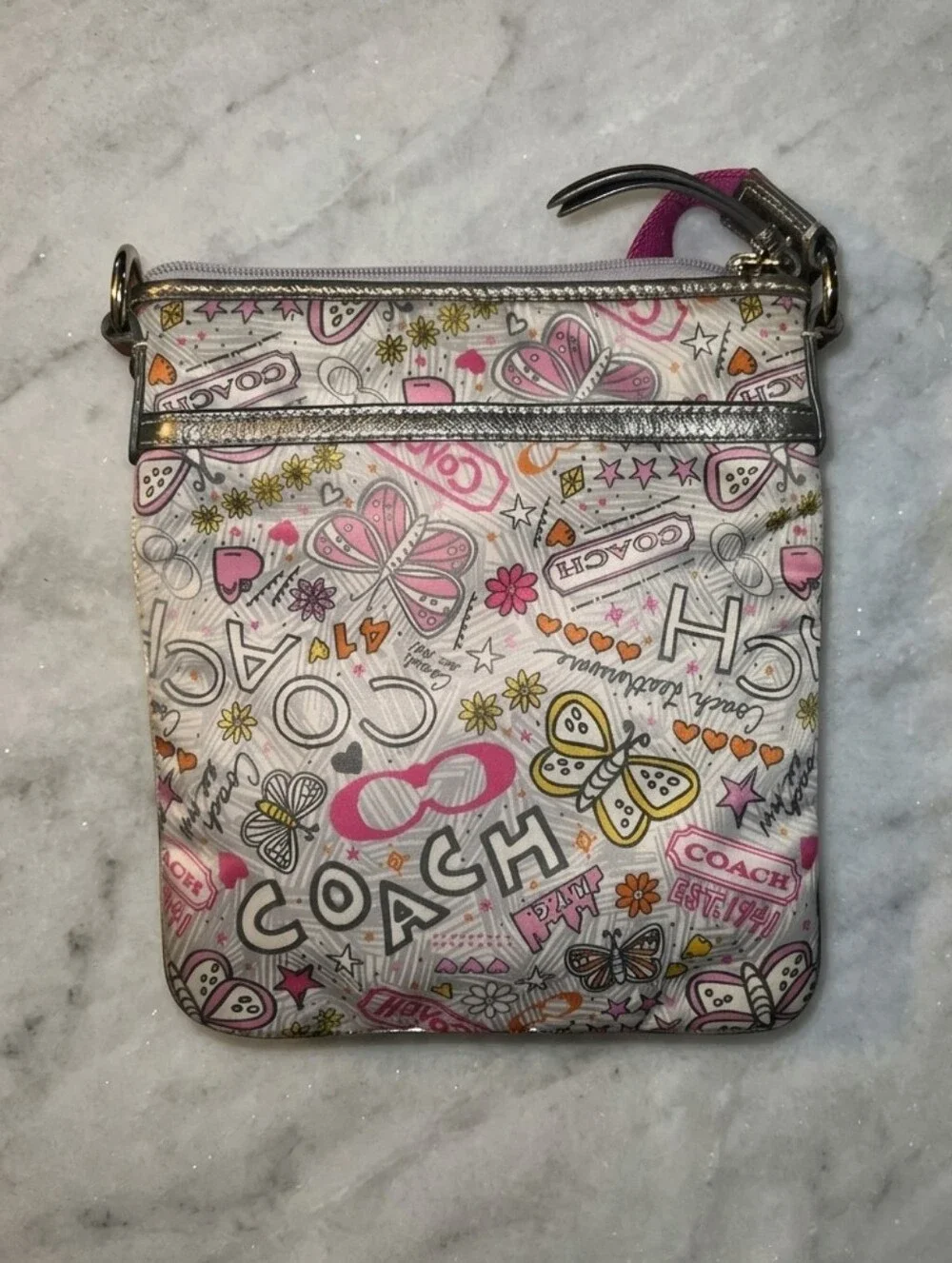 Coach Butterfly Print Pink Crossbody Bag