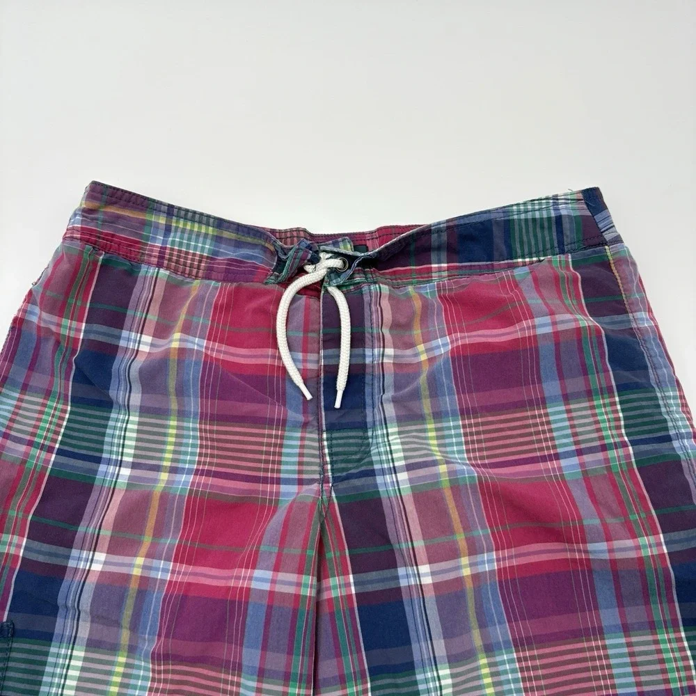 Polo Ralph Lauren Boys XL 18-20 Swim Trunks Plaid Madras Mesh Lined Pony