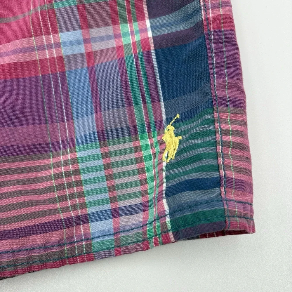 Polo Ralph Lauren Boys XL 18-20 Swim Trunks Plaid Madras Mesh Lined Pony