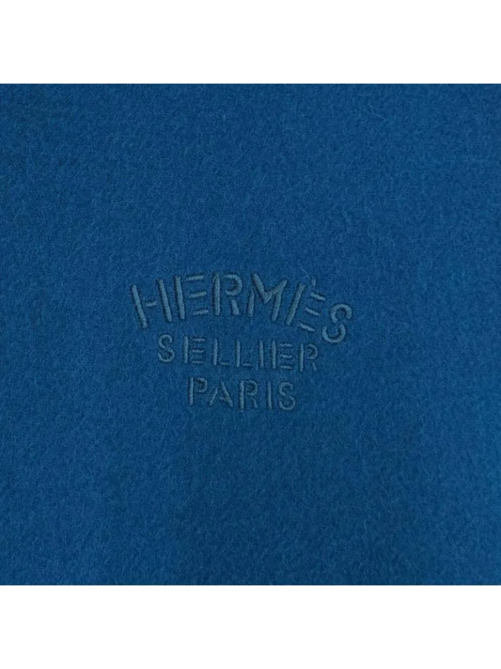 Hermes Cashmere Logo Embroidery Bicolor with Fringe Large Scarf Shawl Blue