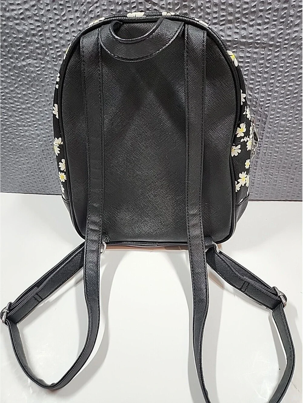 Justice mini backpack Black With Daisy, Approx 10x8, Zip Closure With Front Pock