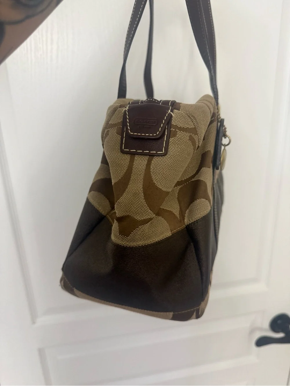 COACH Y2K Signature Khaki/Tan/Brown Canvas Jacquard Zip Satchel Handbag 11102