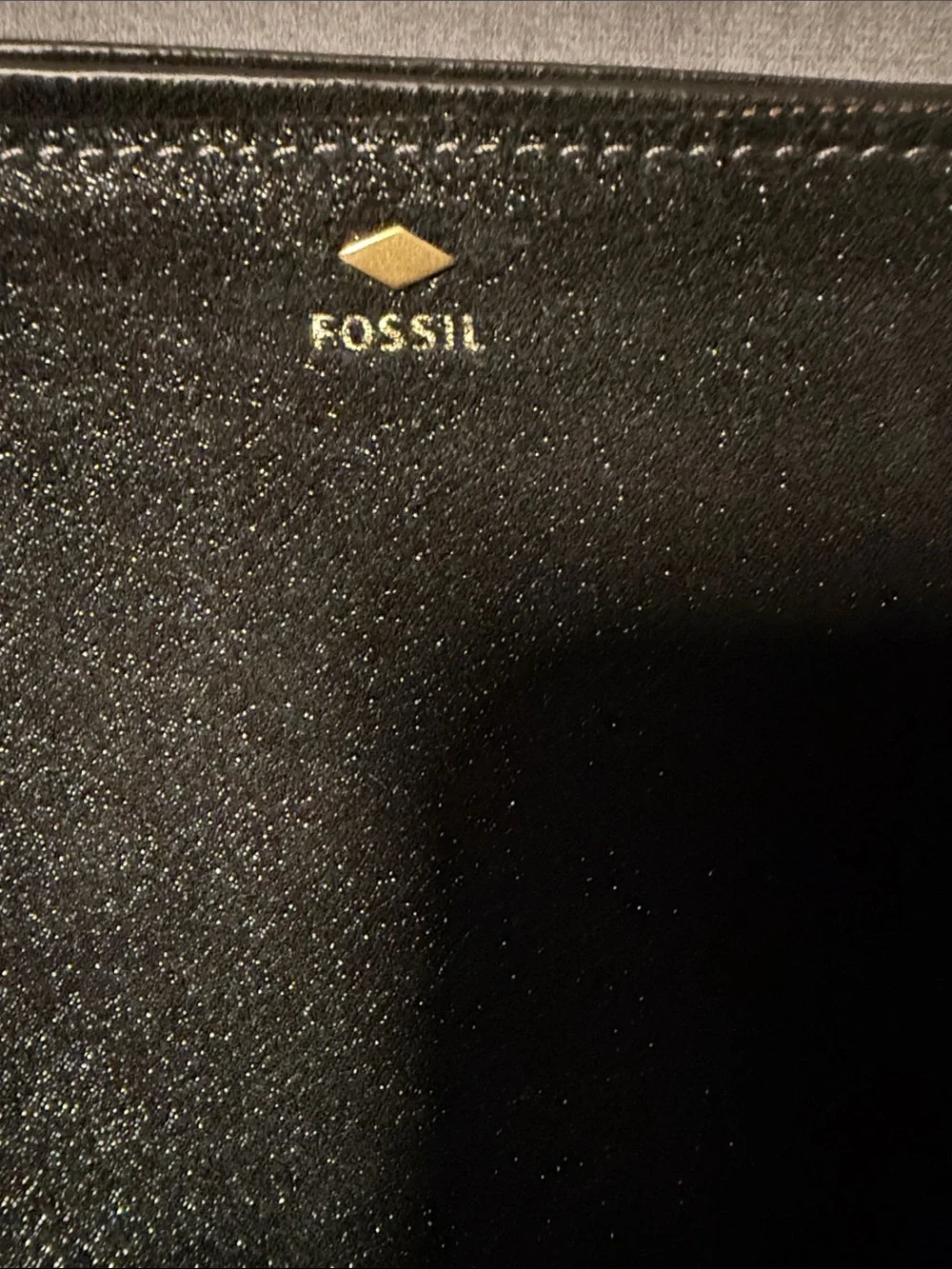 Fossil Black Leather Shimmery Suede Zippered Wristlet SL6818