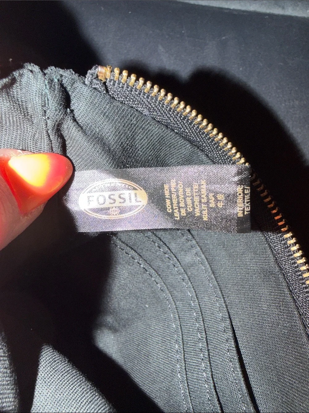 Fossil Black Leather Shimmery Suede Zippered Wristlet SL6818