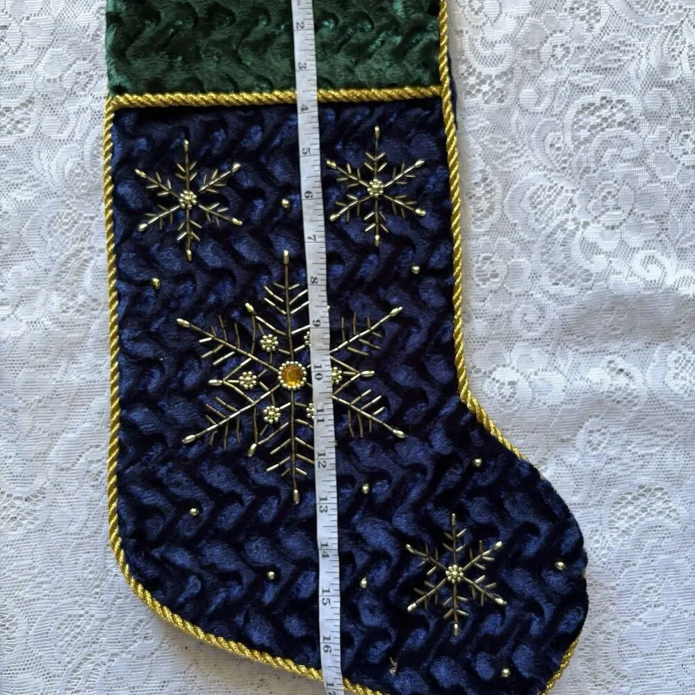 Set of 3 Velvet Christmas Stockings Beaded Snowflake Jewel Holiday‎ Decor