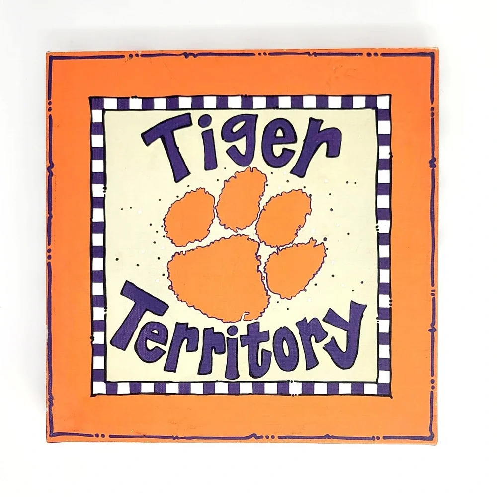 Glory Haus Clemson Tiger Territory Canvas Art Sign 12x12 Orange Purple Logo Fan