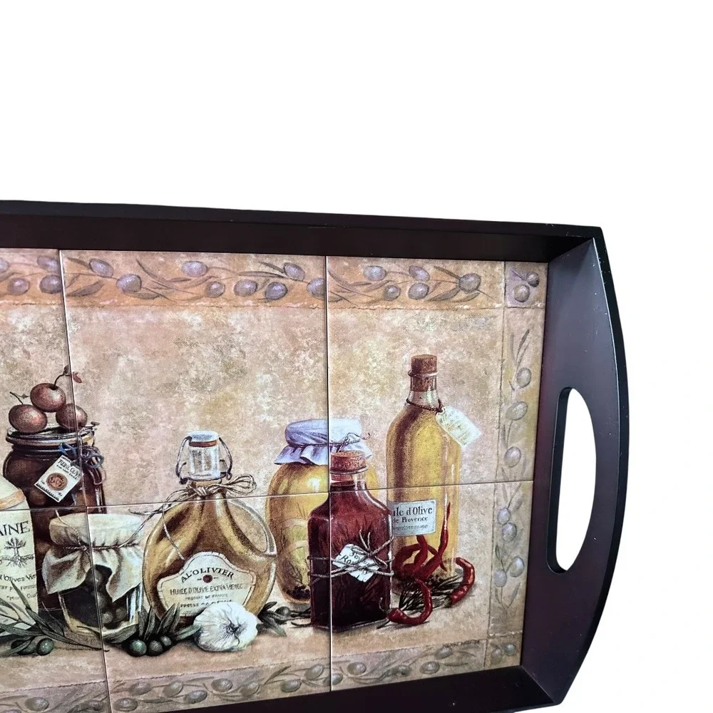 Unbranded Wooden Serving Tray Home OS Brown‎ Excellent Tiled Mediterranean Art