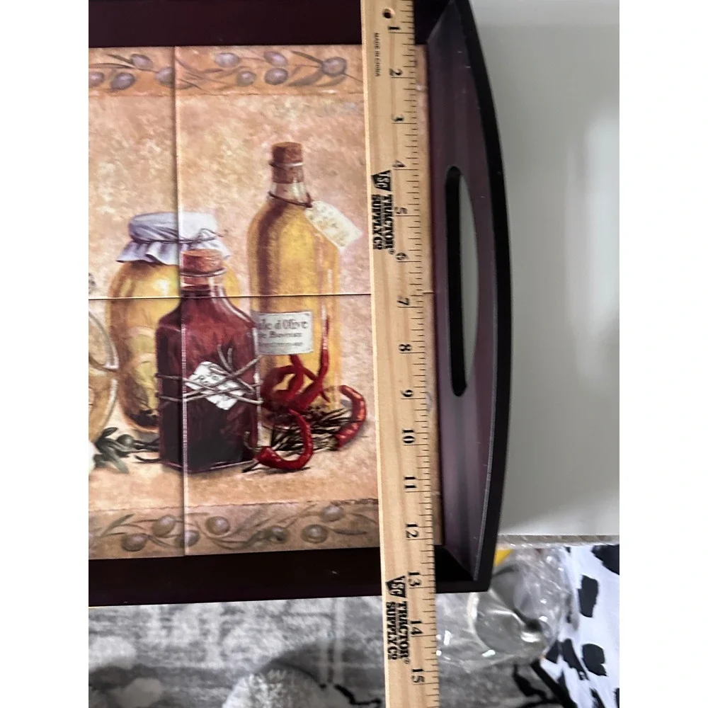 Unbranded Wooden Serving Tray Home OS Brown‎ Excellent Tiled Mediterranean Art