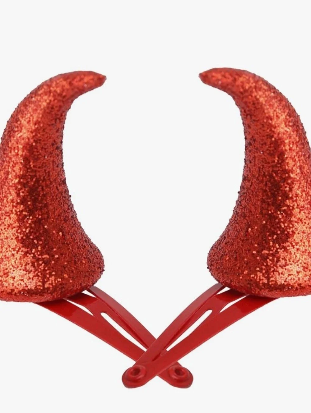Devil Horn Hair Clips, Red Glitter Clip-On Halloween Horns