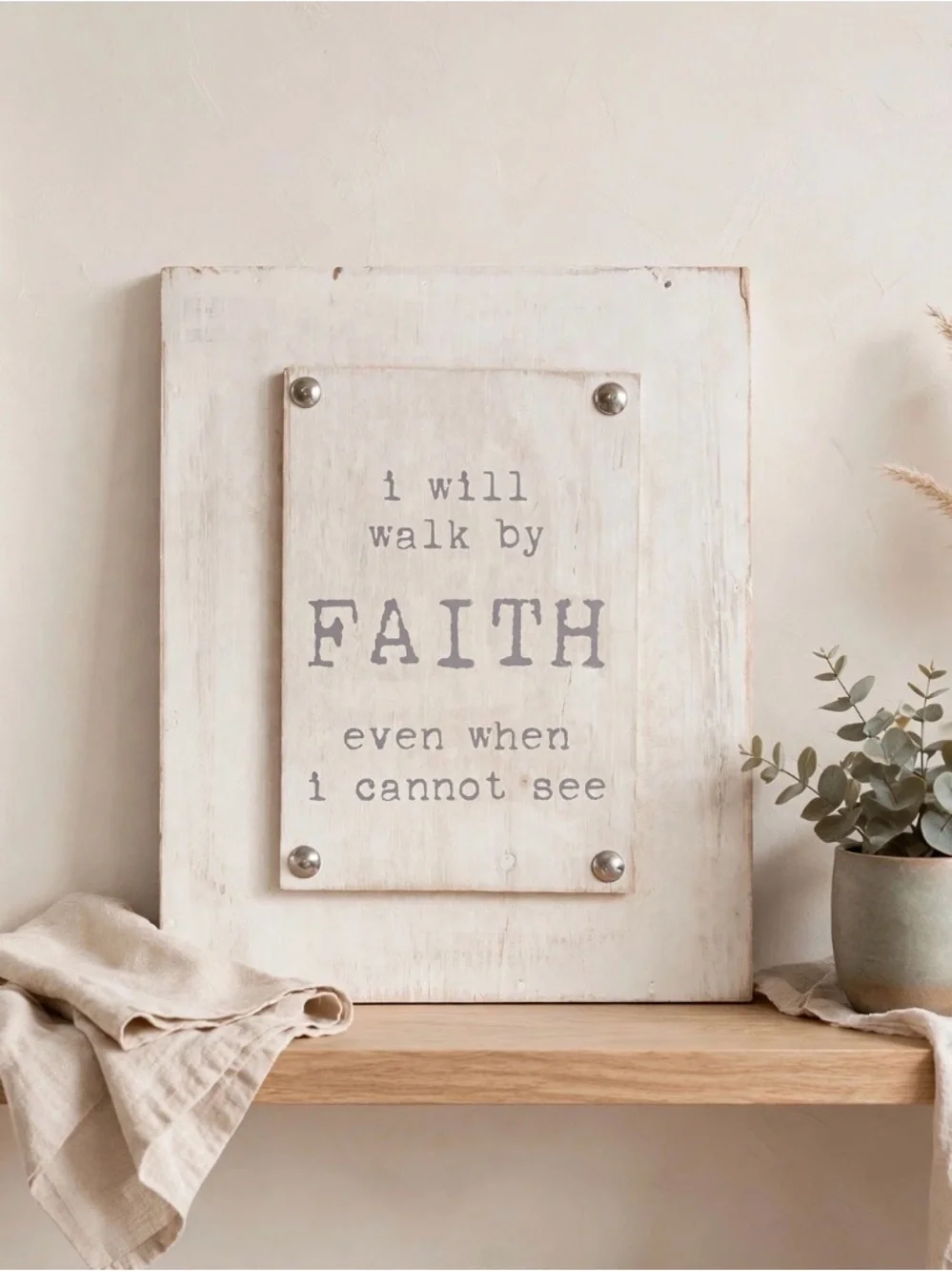 Faith wooden Wall Sign in Cream and Gray - Inspirational Home Wall Decor