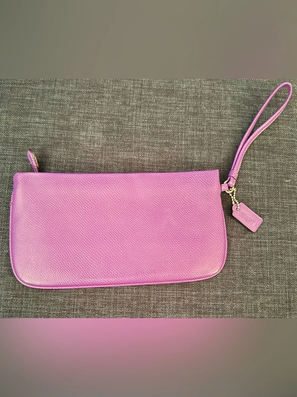 Coach Purple Pebbled Leather Zip Wristlet with Gold Logo