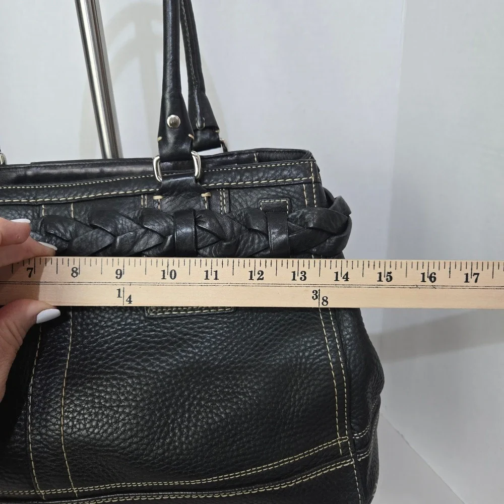 Coach Hampton Tote Satchel Bag Black Pebble Leather‎ Braided