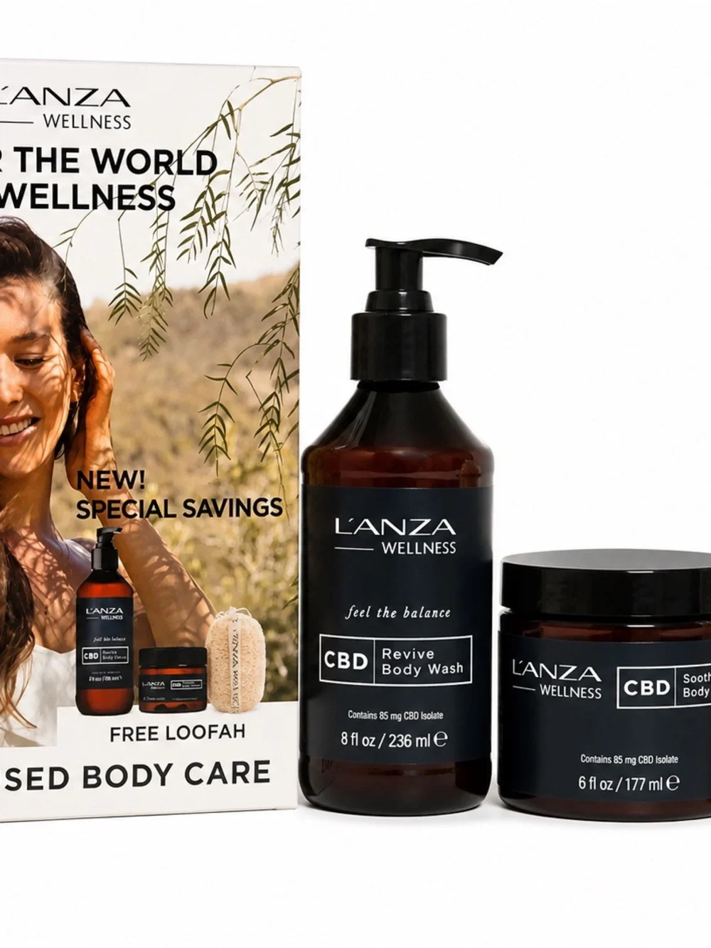 L’ANZA Wellness CBD Body Care Gift Set Body Wash Body Creme & Loofah New