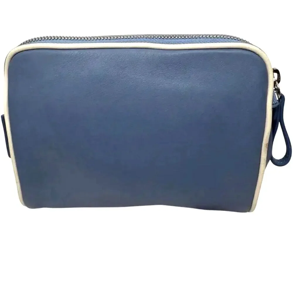 Vintage Coach Travel Cosmetic Bag  Legacy Blue, Leather Zip w/ HangTag In EUC