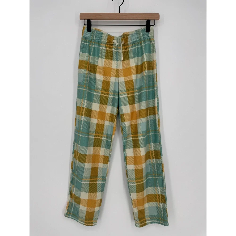 Cat & Jack Kids XL 14 Pajama Pants Teal Yellow Plaid Sleepwear Bottoms