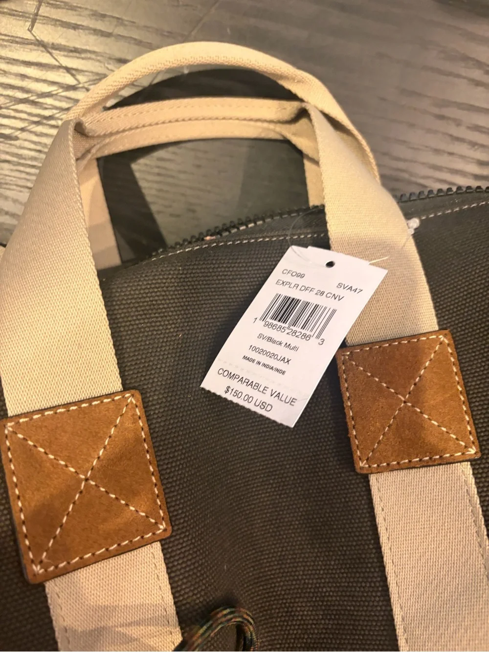 Coach Black Canvas Tote with Cream Straps and Brown Leather Trim new with tag