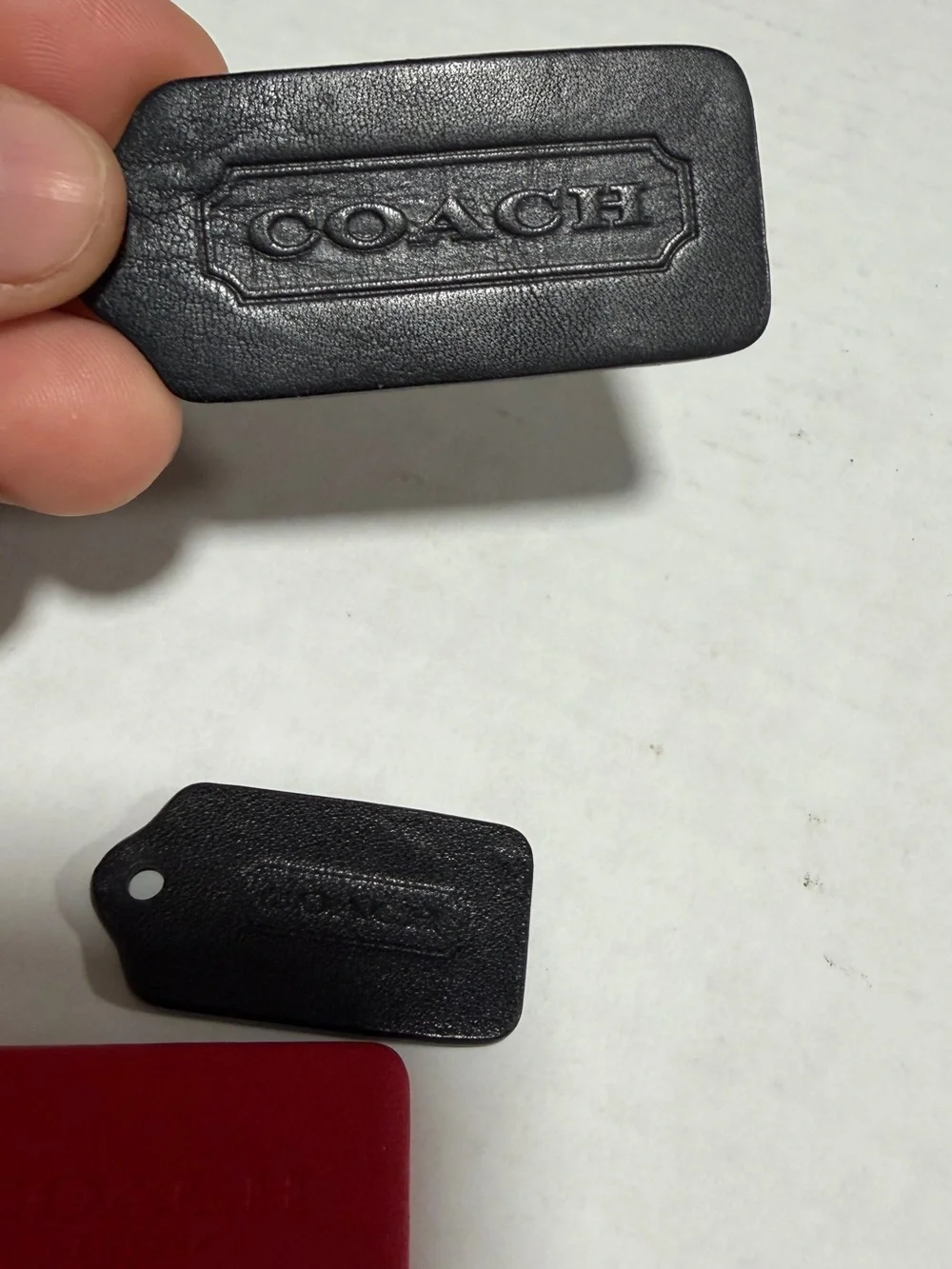 COACH Leather Tag Set - Black & Red Phone Accessory