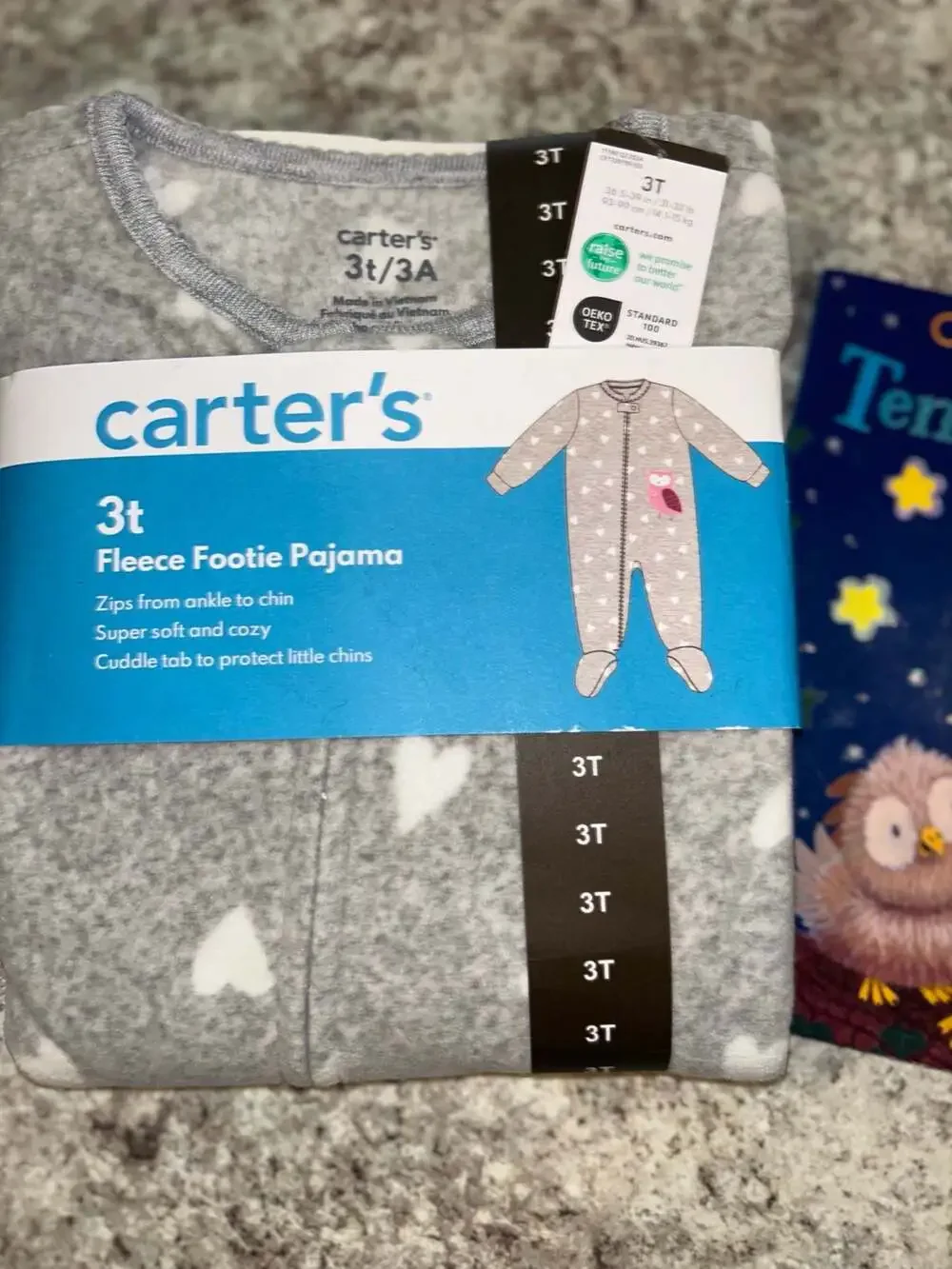 Carter's Toddler  Fleece Footie Pajama Gray Hearts and  Book