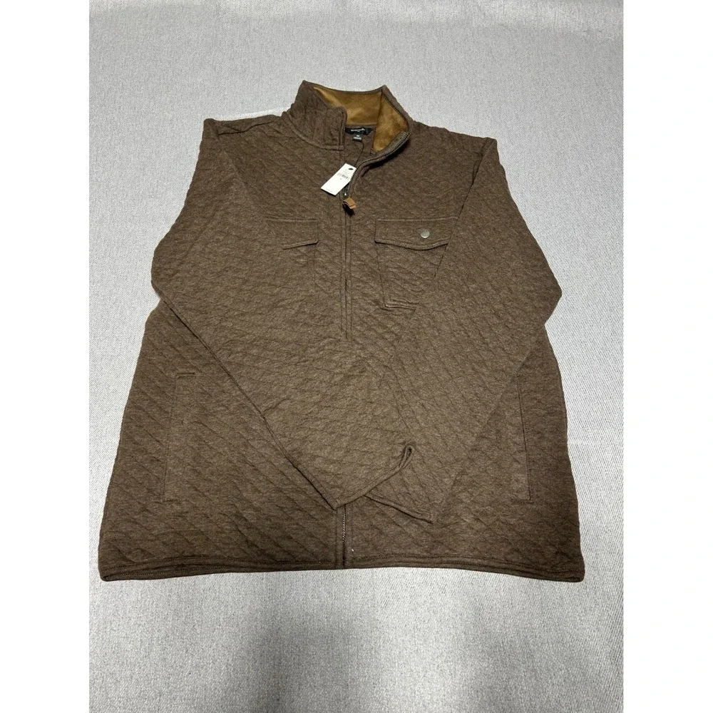 Banana Republic‎ Jacket Mens M Brown Quilted Full Zip Mock Neck Mock Neck Pocket