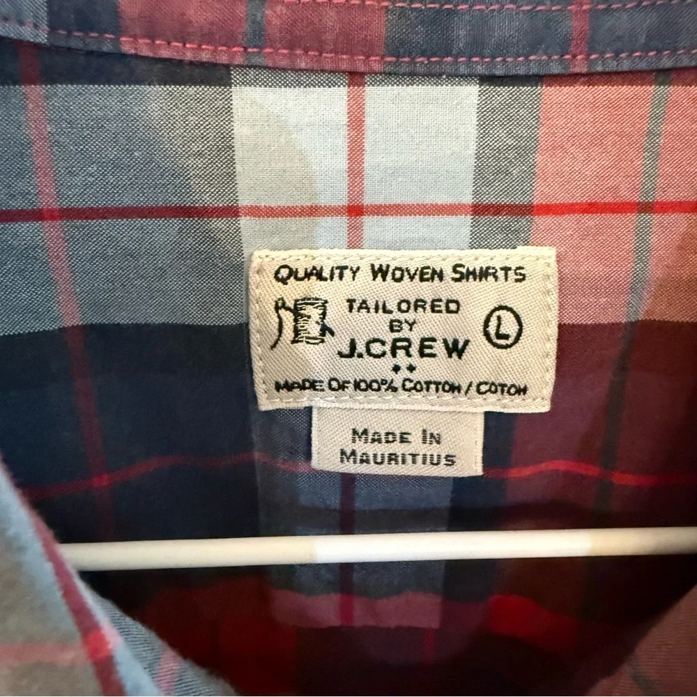 J. Crew Men’s Woven‎ Red and Blue Plaid Button Down Shirt Large Classic Casual