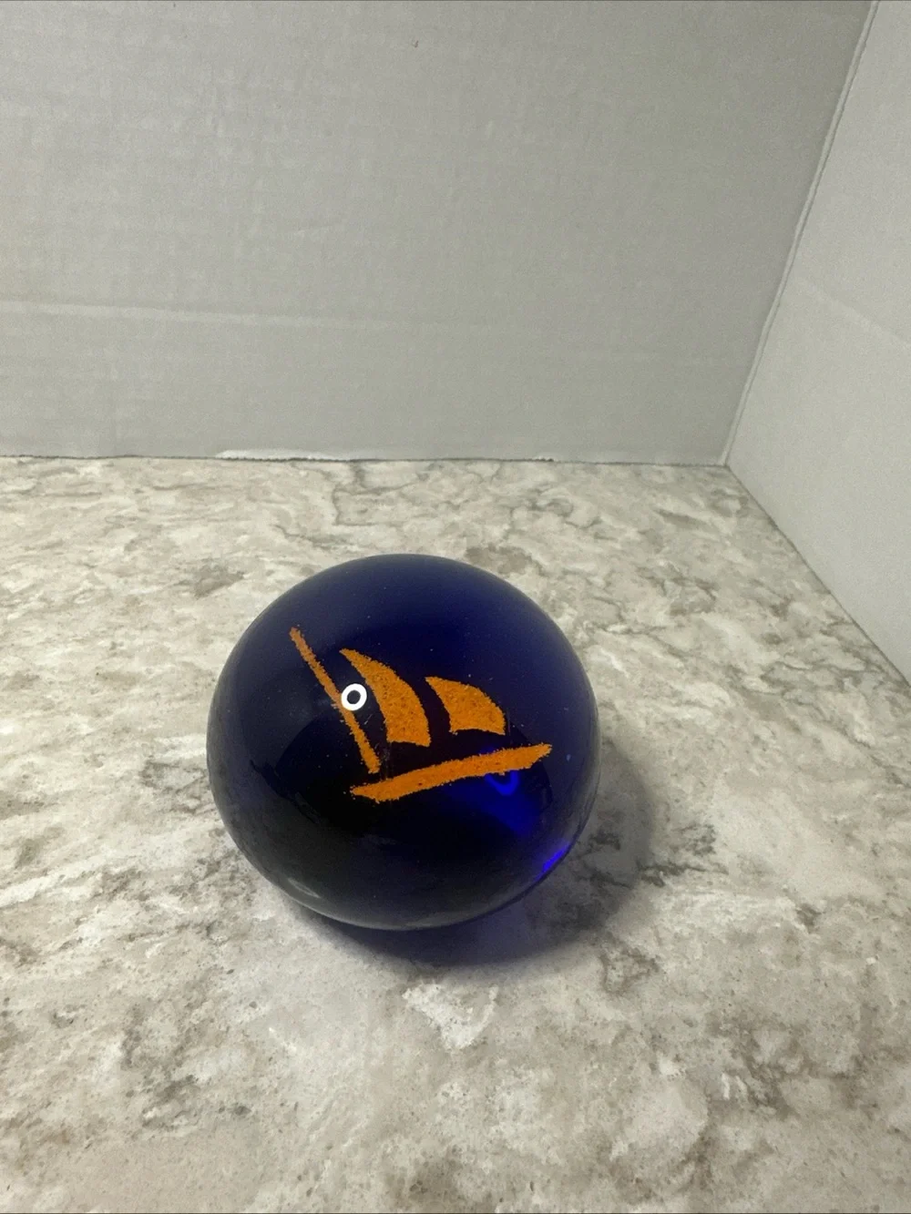 Blue Glass bubble round paperweight