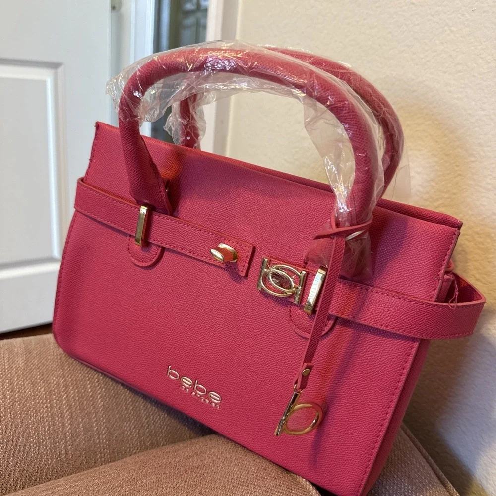 BEBE‎ Orchid Evie Satchel Bag With Shoulder Strap Hot Pink Fuchsia NWT