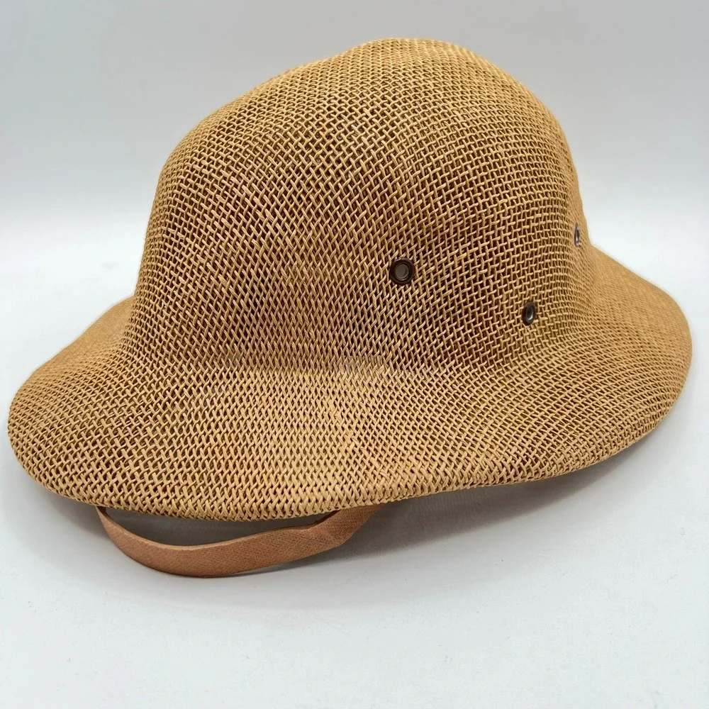 Wesco MFG Safari Pith Helmet Hat USA Made Straw‎ Weave Brown Adjustable