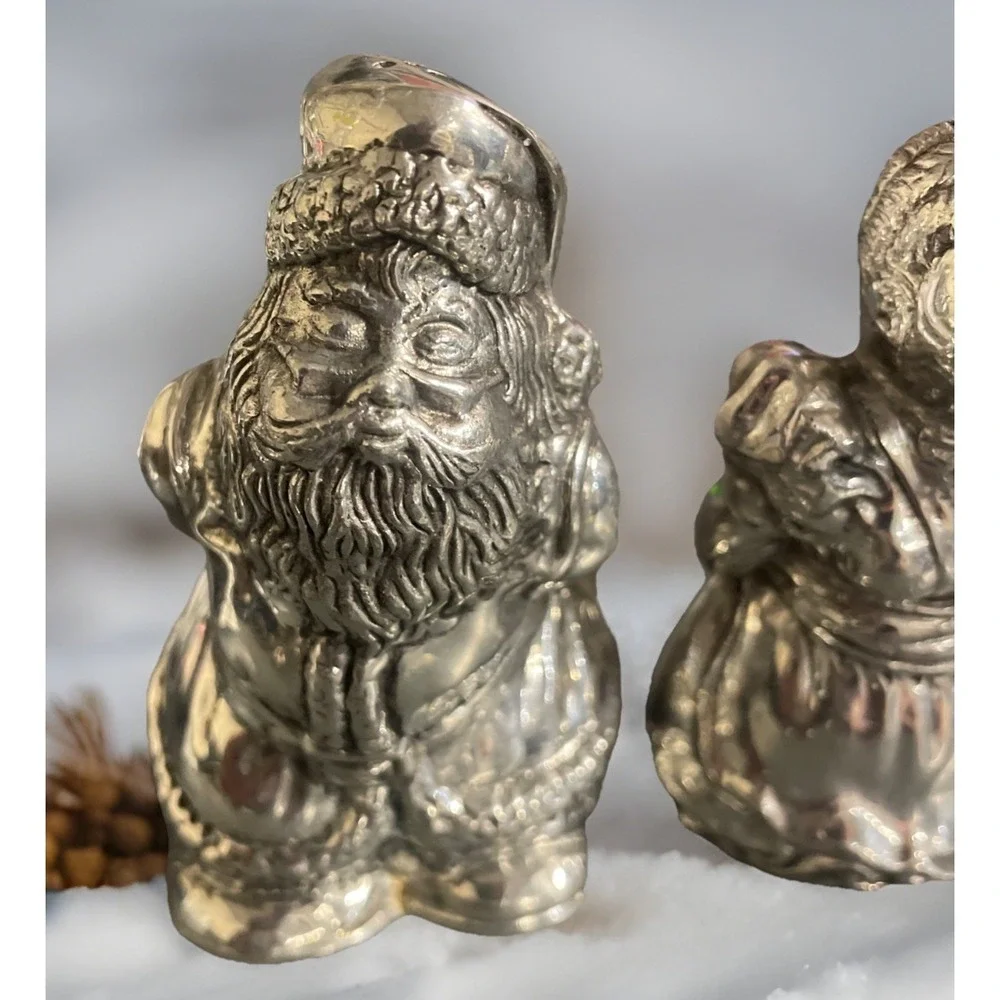 Vintage Pewter Kirk Stieff Williamsburg‎ Christmas Santa Salt And Pepper Shakers