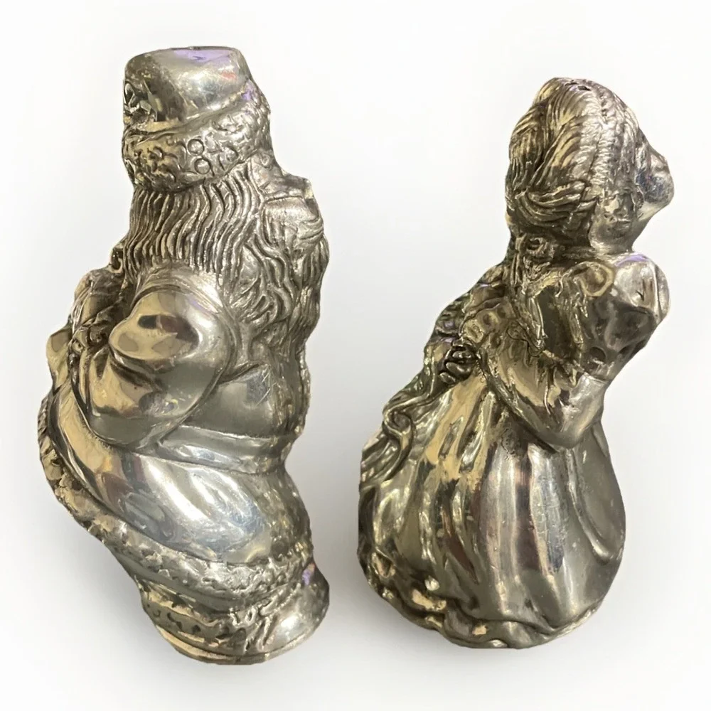Vintage Pewter Kirk Stieff Williamsburg‎ Christmas Santa Salt And Pepper Shakers