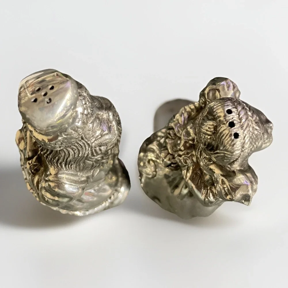 Vintage Pewter Kirk Stieff Williamsburg‎ Christmas Santa Salt And Pepper Shakers