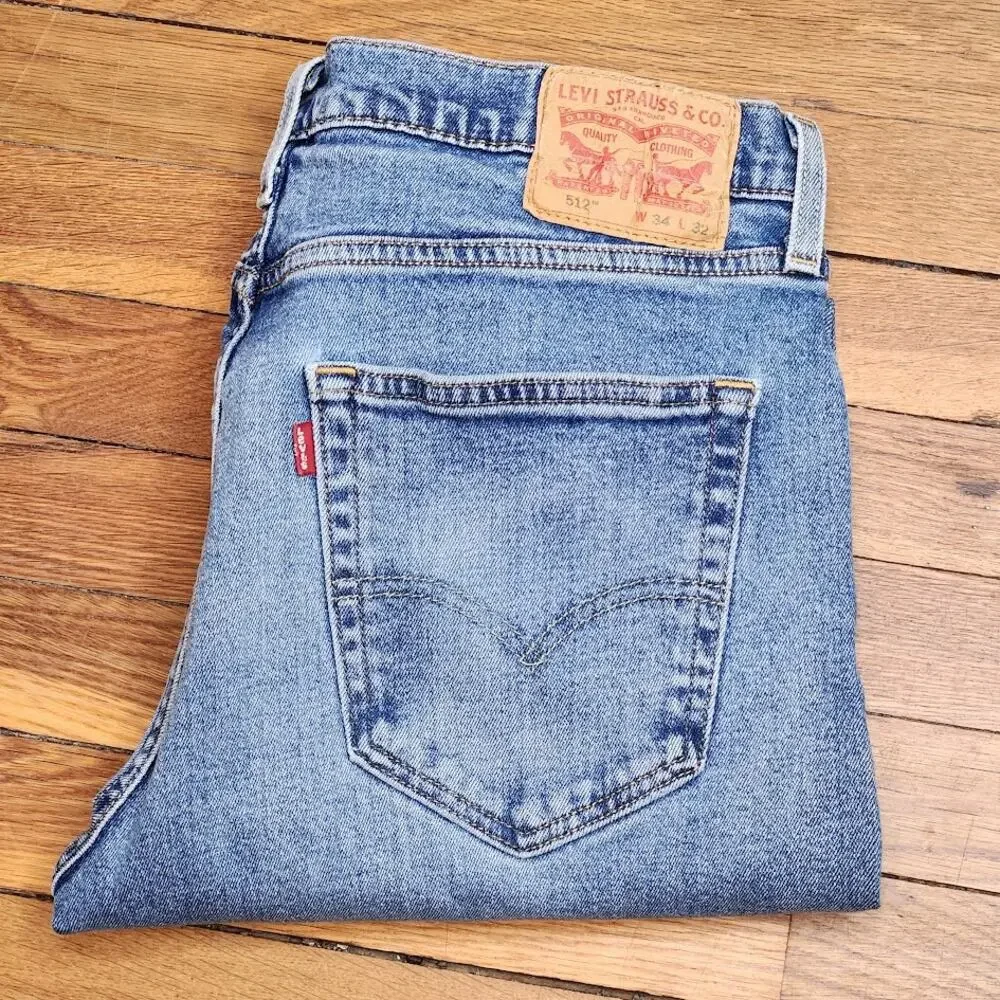 Levi's 512 Slim Taper Fit Light Wash Jeans Classic Blue Denim Mens Size 34x32