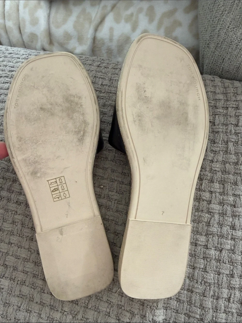 Tory Burch Black and Gold Logo Slide Mules