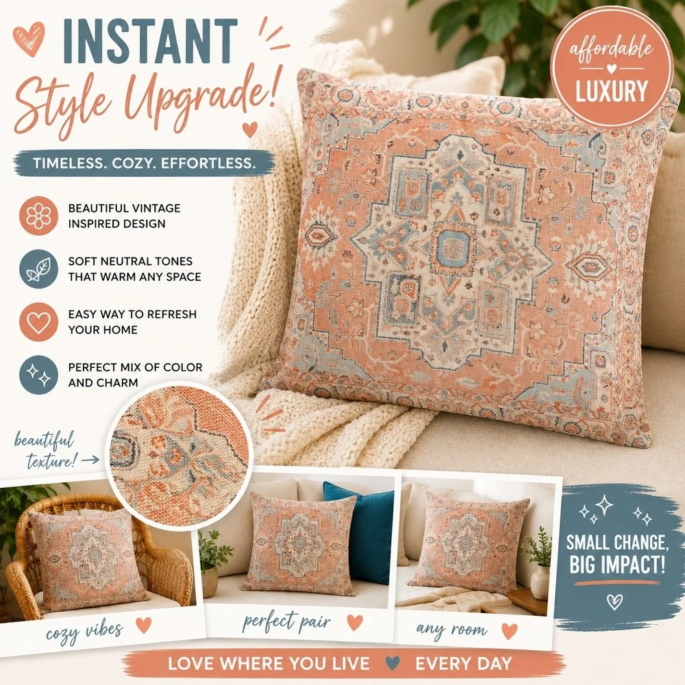 Medallion Throw Pillow Covers (2) Neutral Textured‎ Boho Decorative Pillows