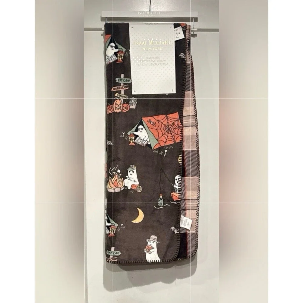 Viral Isaac Mizrahi Halloween Ghosts Camping, Reading, Fishing Reversible Throw