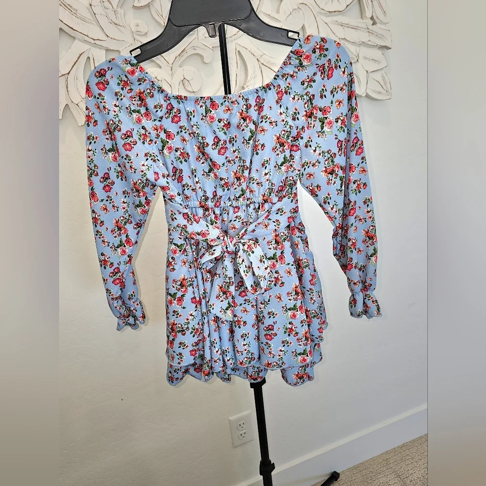 NWT allison + kelly Long Sleeve Dress w/built-in Shorts Floral Blue Casual - Sz6