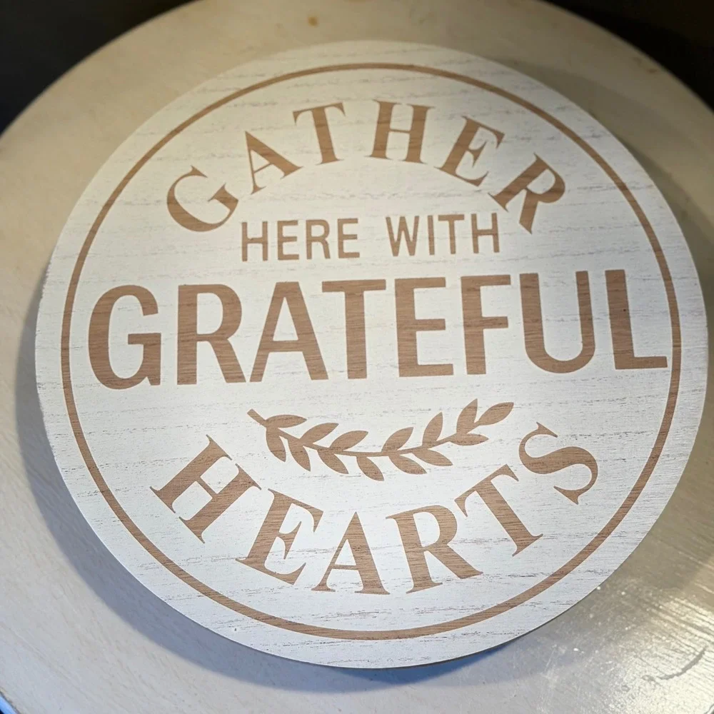 Round Wood Wall Sign Gather Here With Grateful Hearts Decorative Rustic‎