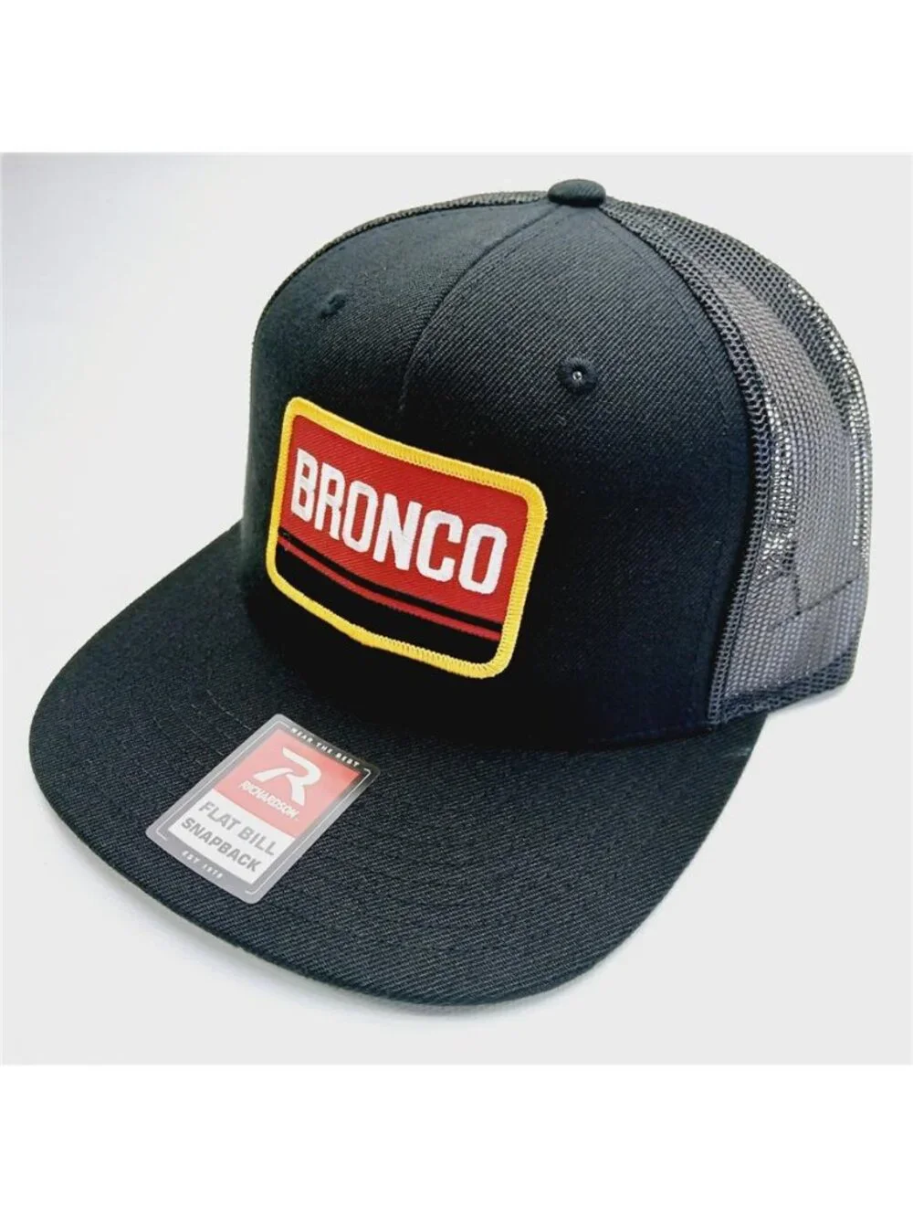 Retro Bronco Embroidered Patch Trucker Hat Richardson Flat Bill Snapback Cap 80s