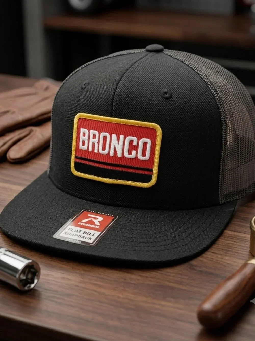 Retro Bronco Embroidered Patch Trucker Hat Richardson Flat Bill Snapback Cap 80s