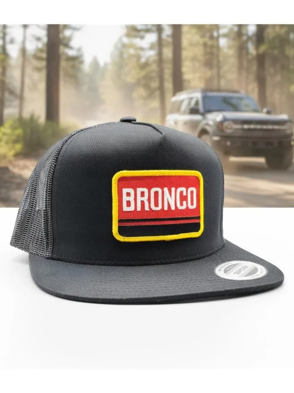 Retro Bronco Embroidered Patch Trucker Hat Yupoong Flat Bill Snapback Cap 80s