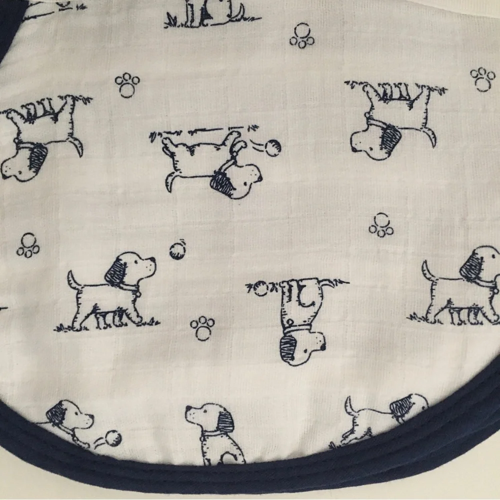 NEW 3 Cotton Muslin Burp Cloths Puppy Dogs Print Stripes Solid | Little Me