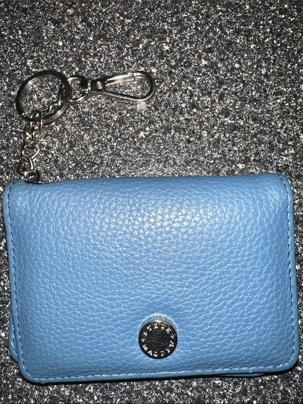 Steve Madden Bfold Clip On Card Case Wallet with Keyring in a blue textured pebb