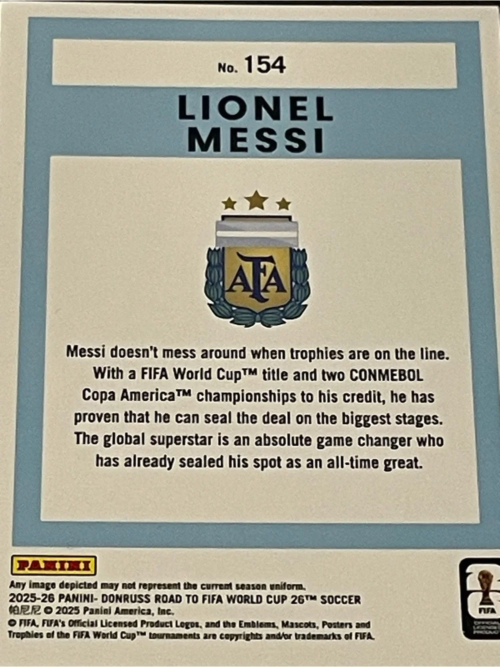 Panini Road To FIFA World Cup 2026 Donruss Lionel Messi #154 Argentina Base Card